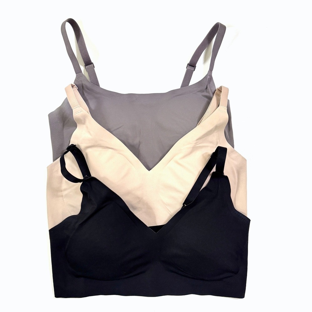 True & Co True Body Set of 3 Bralette M Black Beige Gray Seamless Wireless
